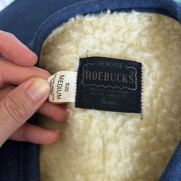Vintage 70s Roebucks Sherpa Lined Dark Denim Vest Western Snap Button + Pockets - Picture 6 of 6